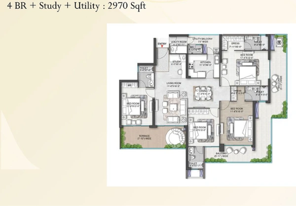 4 BHK + SR + Utility