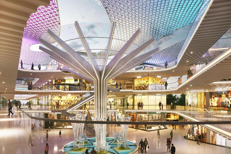 Interior of a Modern Shopping Mall – Atrium with Fountain