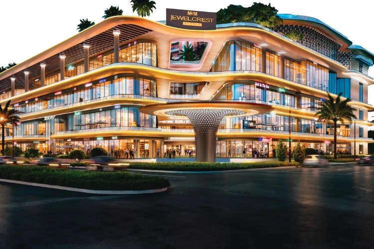 Contemporary residential building at night