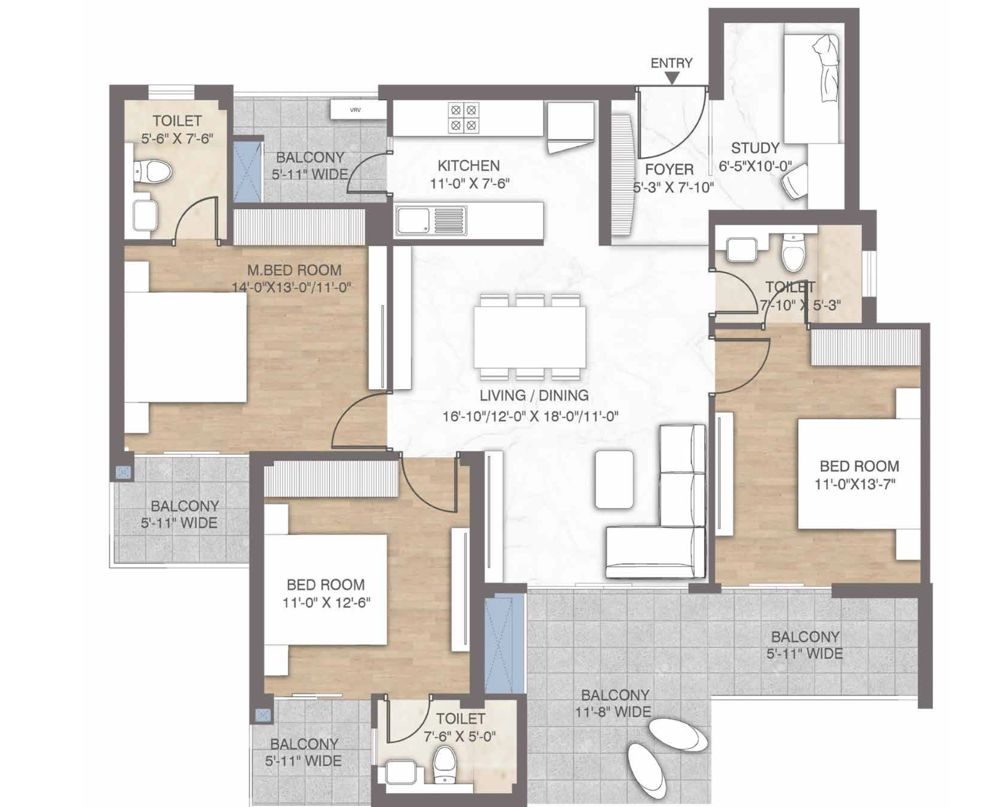 3BHK+Study