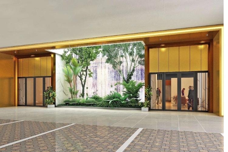 Modern Building Entrance with Greenery Wall