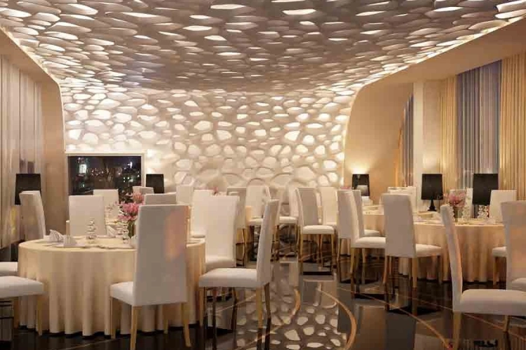 Upscale Restaurant with Unique Ceiling Design