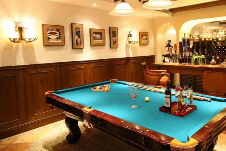 Classic Billiards Room with Pool Table and Bar