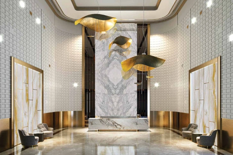 Elegant Marble Lobby with Gold Accents