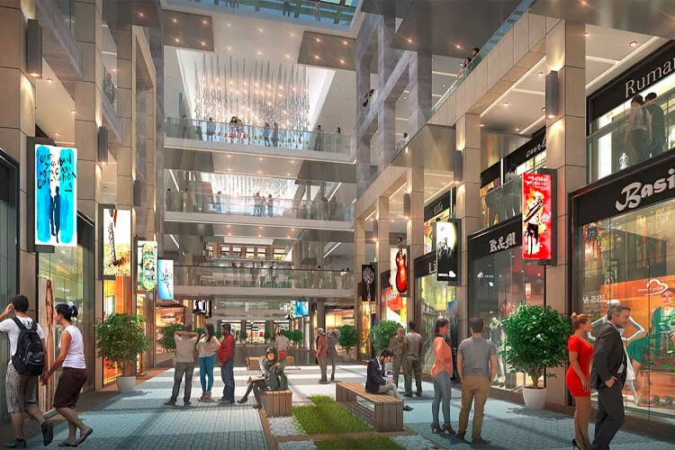 Shoppers Walking in Broadway Complex Interior