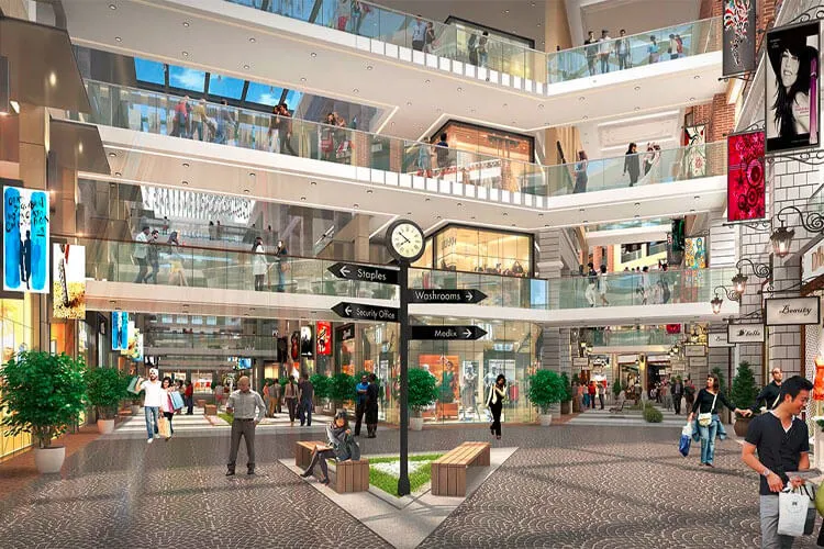 Modern Shopping Mall Interior with Multiple Floors