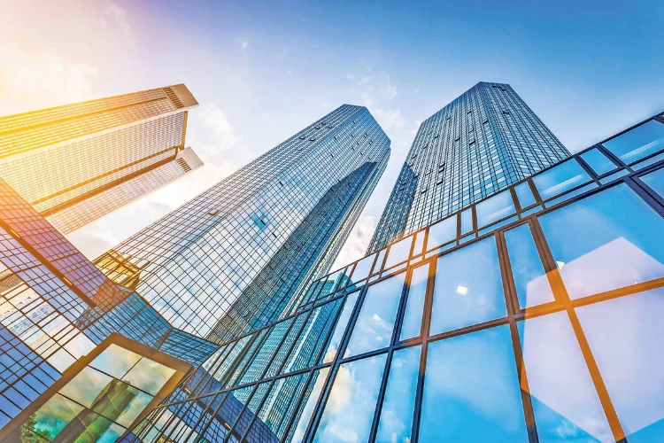 Modern Glass Skyscrapers in Business District