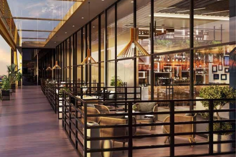 Balcony overlooking dining area