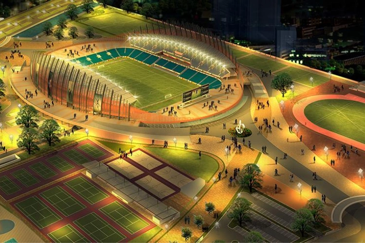 Sports Complex with Football Field and Tennis Courts