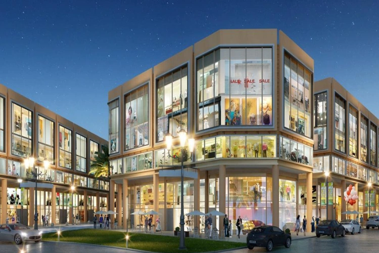 Modern Retail Shopping Complex at Night